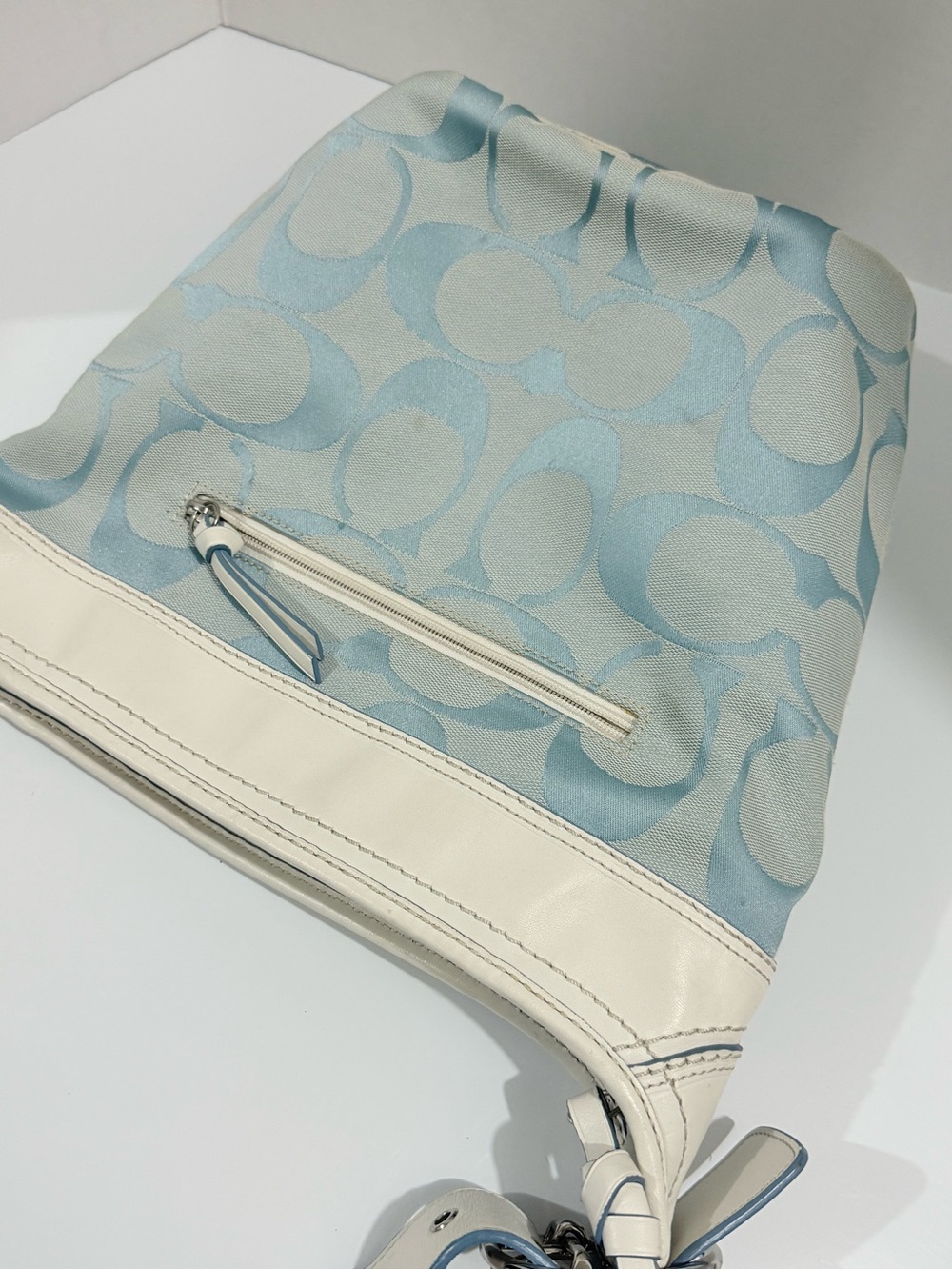 Coach F13358 Signature Bucket Bag Blue & White Canvas Leather Crossbody - Picture 6 of 12